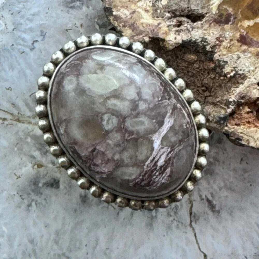 Sterling Silver Southwestern Style Large Oval Jasper Ring Size 7.75 For Women